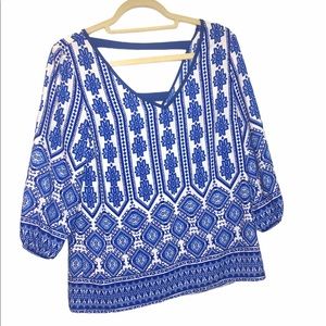 Pacific trading blue and white flowy shirt